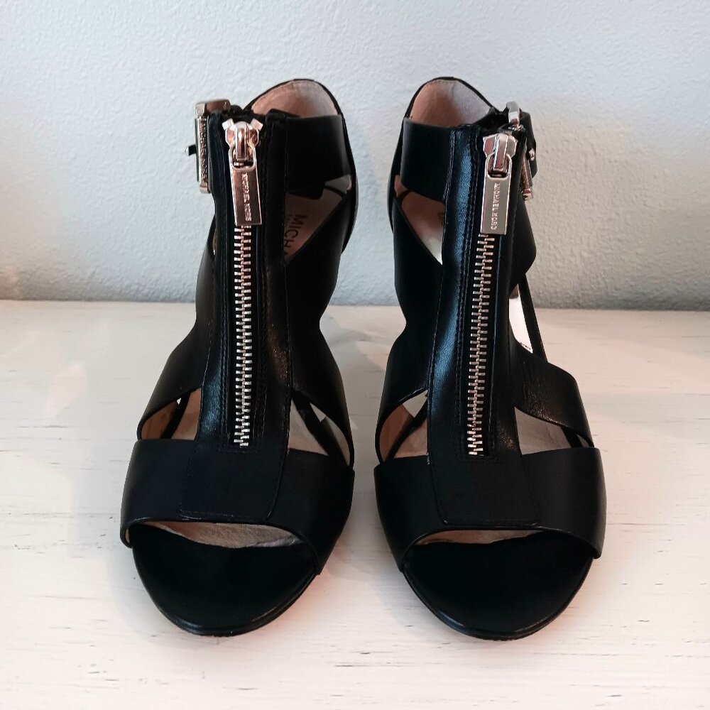 EUC 💥 MICHAEL KORS ANYA Black Peep Toe Strappy Ankle Shoes ~ Size 7